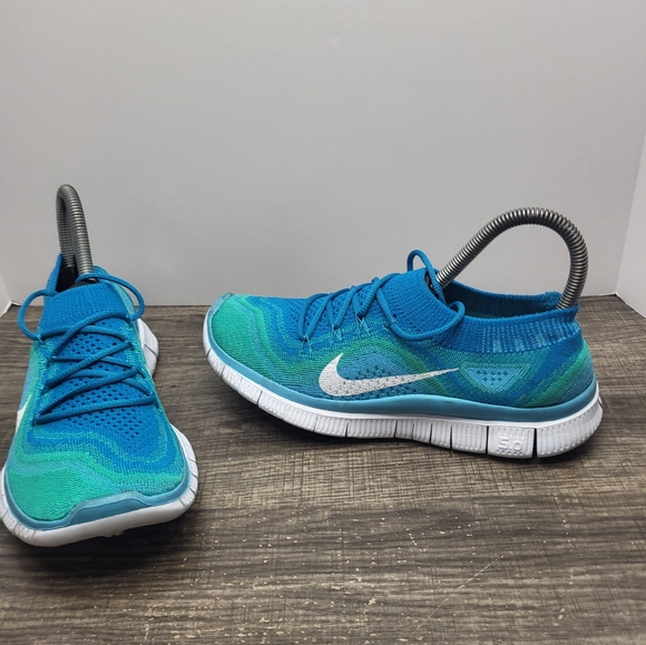 Nike Free Flyknit+ Teal Blue Green Running Walking Jog Shoe Athletic Womens US 7 - Picture 1 of 9